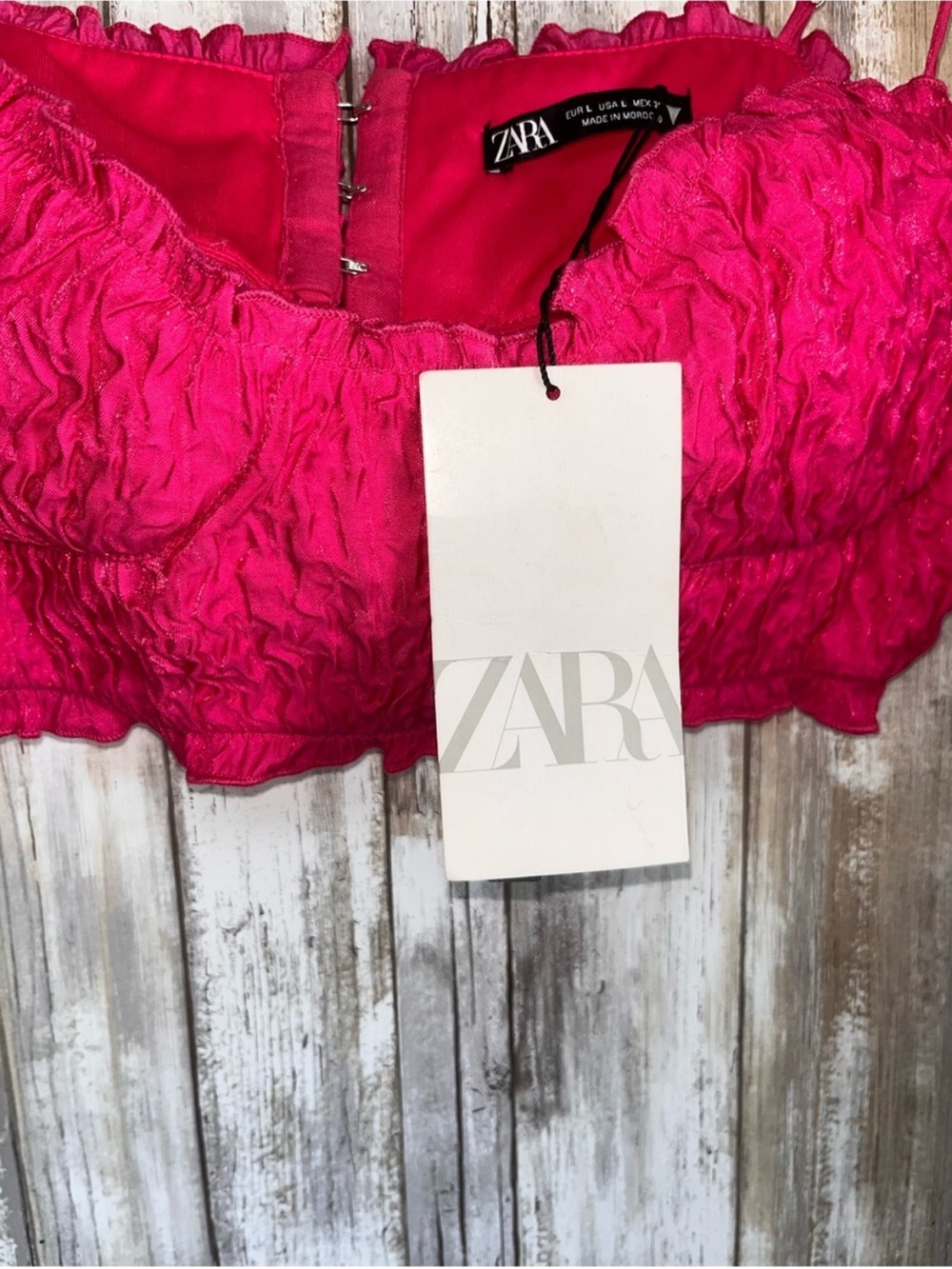 Zara Fuchsia Textured Bustier Crop Top NWT Large Ruched Bralette Party - Picture 7 of 7